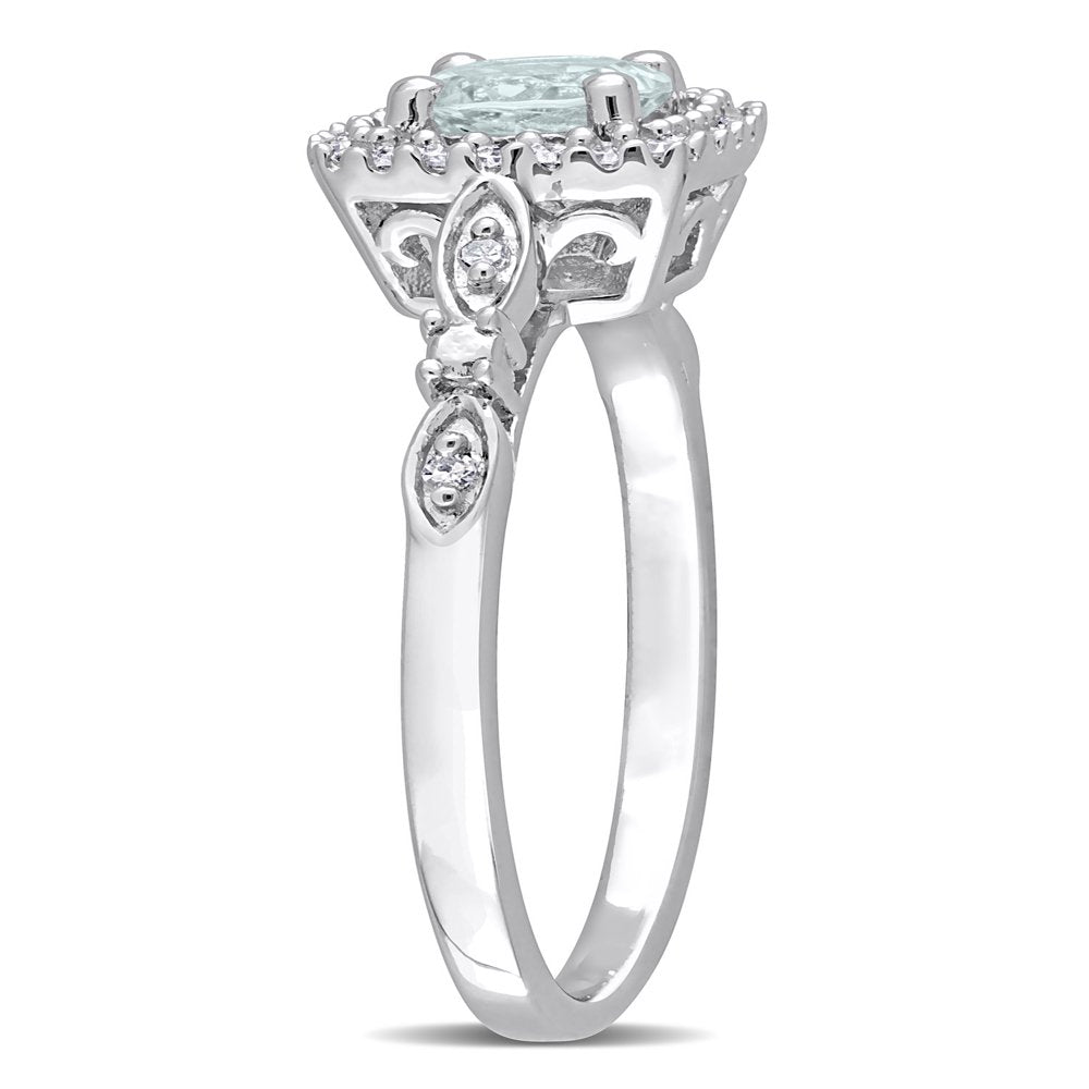 Women'S 3/8 Carat T.G.W. Aquamarine and 1/10 Carat T.W. Diamond Sterling Silver Halo Engagement Ring