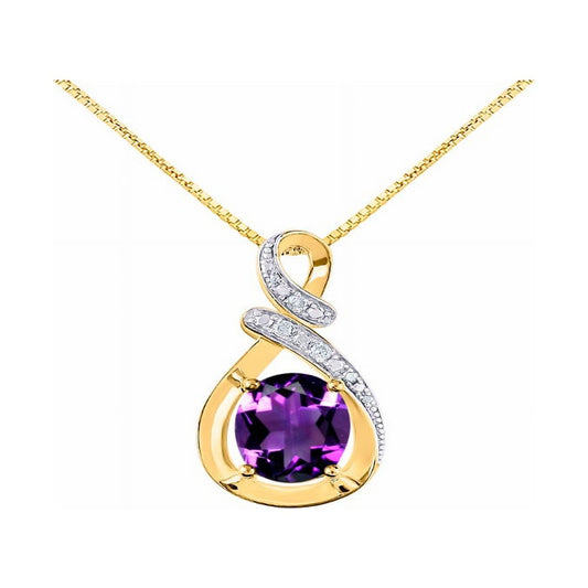 Necklaces for Women Yellow Gold Plated Silver Designer Necklace Gemstone & Genuine Diamonds Pendant 18" Chain 9X7MM Amethyst February Birthstone Womens Jewelry Silver Necklace for Women