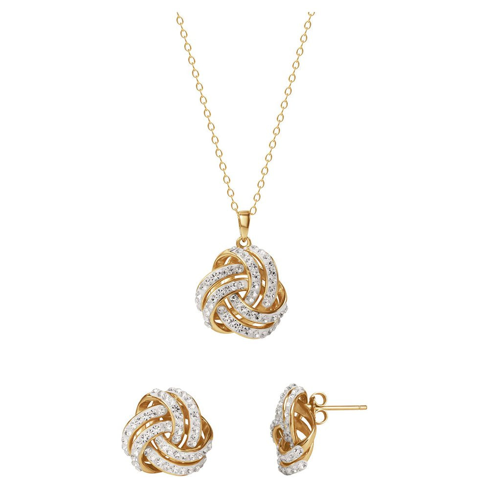 Love Knot 18K Gold Crystal Pendant and Earring Set