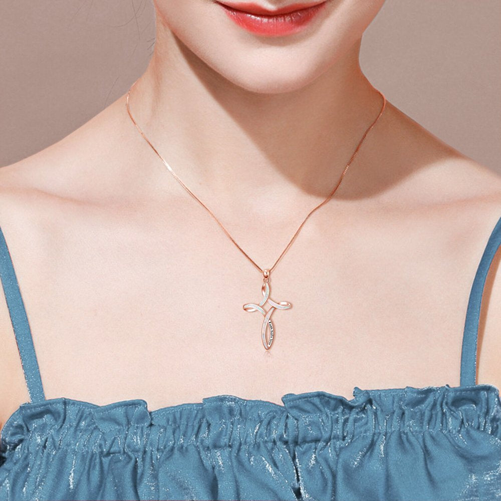 S925 Sterling Silver Celtic Cross Necklace for Women Opal Necklace Faith Hope Love Celtic Knot Cross Jewelry Gift for Girlfriend Daughter Wife Birthday Mother'S Day Easters Day,Rose Gold