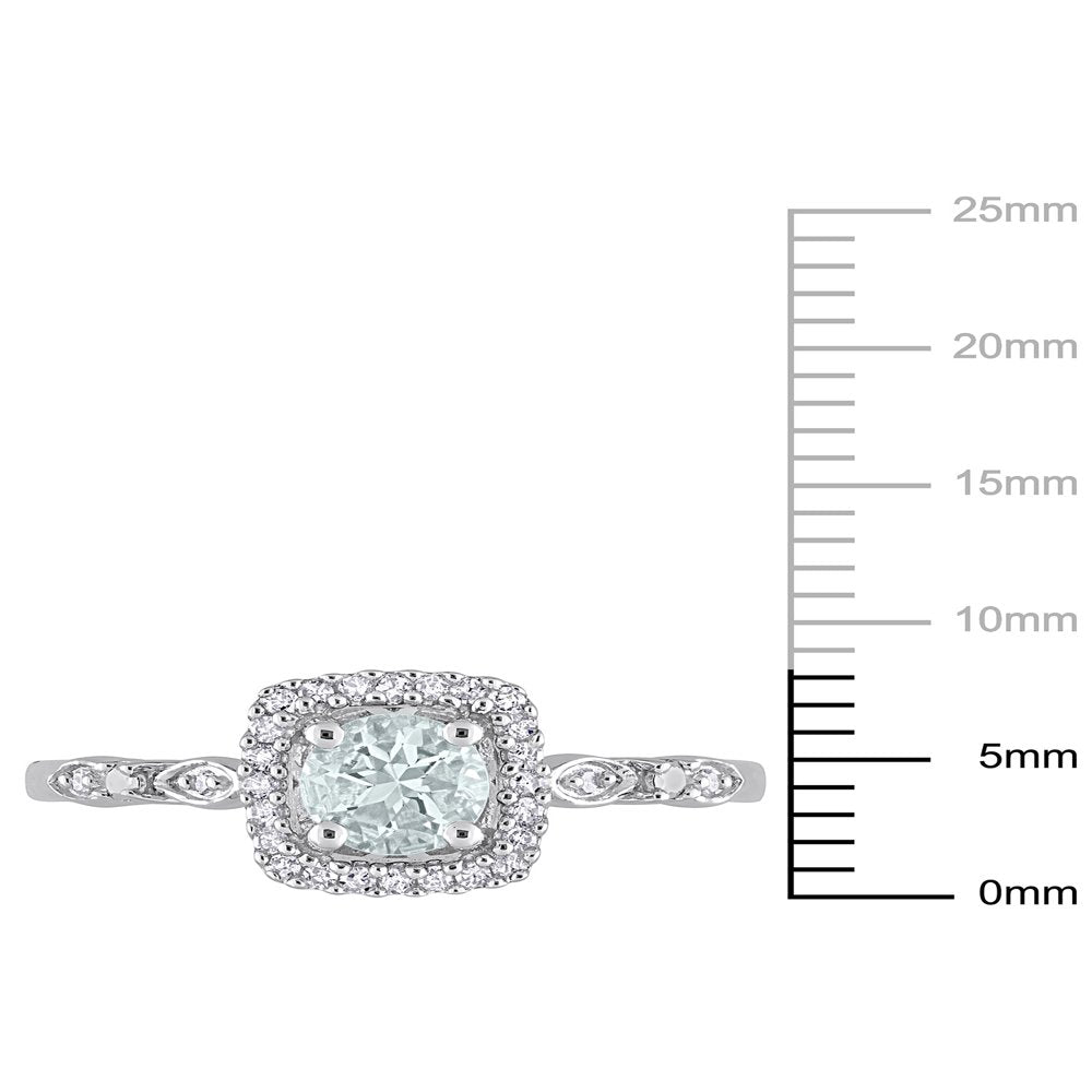 Women'S 3/8 Carat T.G.W. Aquamarine and 1/10 Carat T.W. Diamond Sterling Silver Halo Engagement Ring