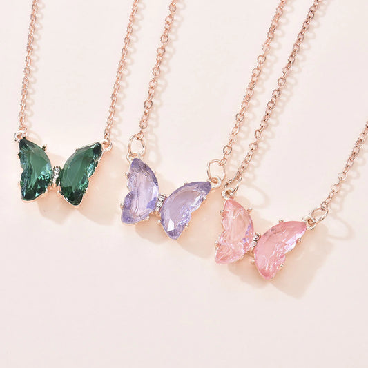 New Korean Super Fairy for Girls Women Fantasy Glass Crystal Butterfly Pendant Necklace Clavicle Chain Popular Necklaces Gift