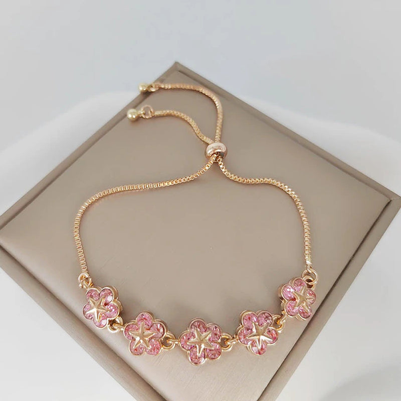 Elegant Inlaid Rhinestone Korean Bracelets Gold Colour Flower Charm Bracelet for Women Fashion Jewelry Accessories Party Gifts