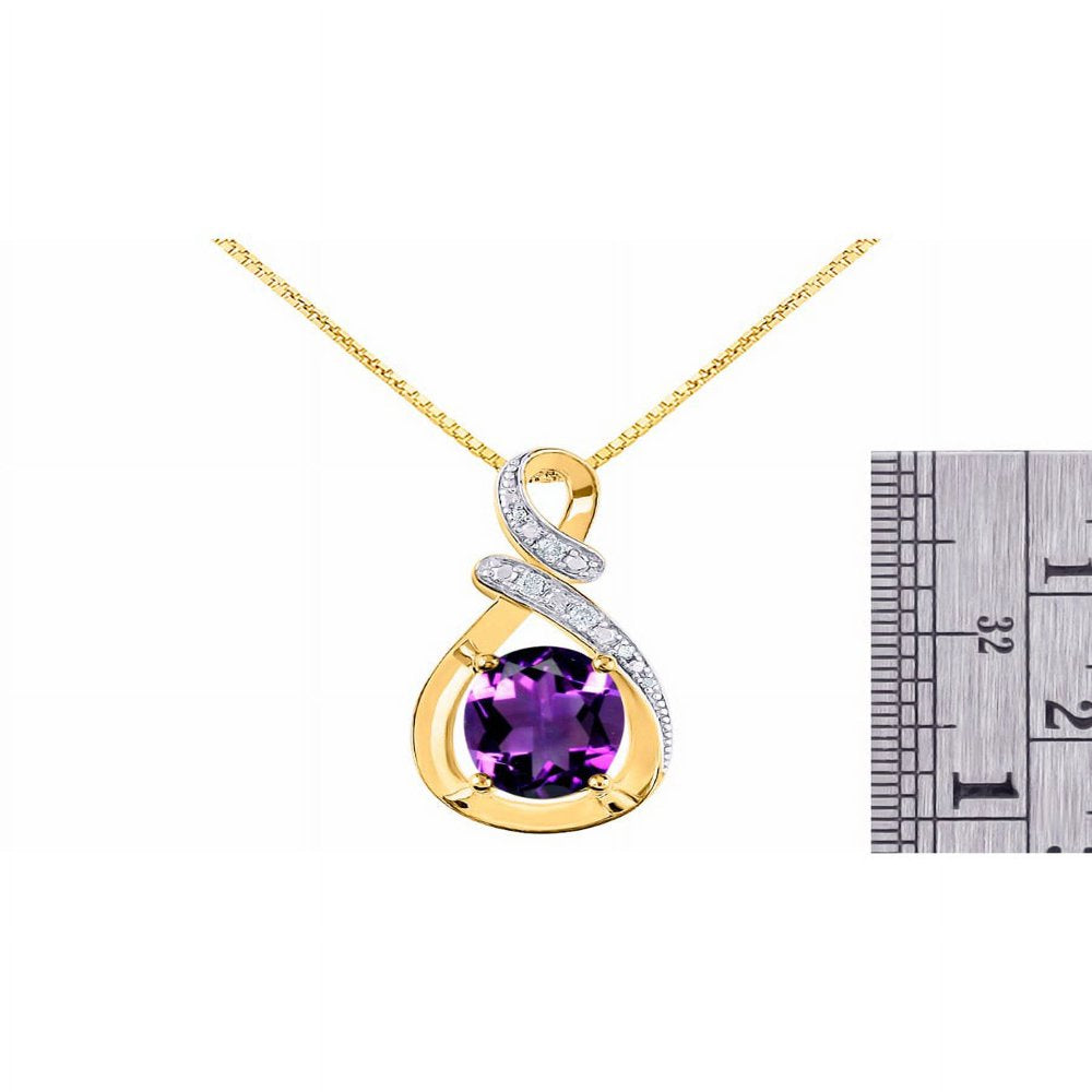 Necklaces for Women Yellow Gold Plated Silver Designer Necklace Gemstone & Genuine Diamonds Pendant 18" Chain 9X7MM Amethyst February Birthstone Womens Jewelry Silver Necklace for Women