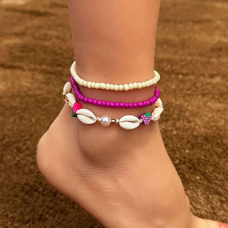 Bohemian Colorful Beads Anklet Set Starfish Shell Pendant Women Boho Shell Charm Ankle Bracelet Beach Handmade Fashion Jewelry